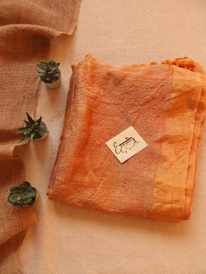 Dusky Gold Silk Linen Saree - Eternity by Sakshi