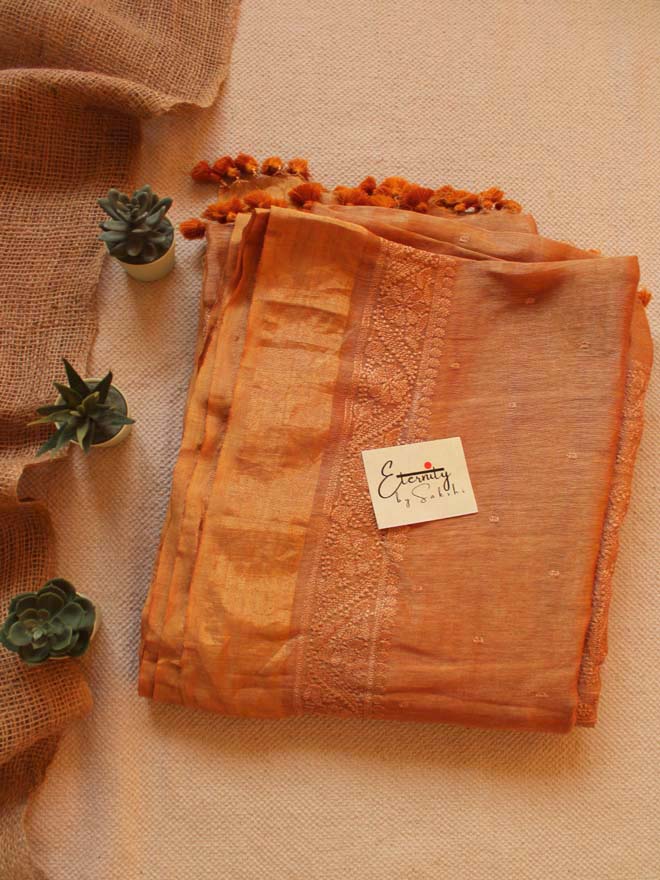 Dusky Gold Silk Linen Saree - Eternity by Sakshi