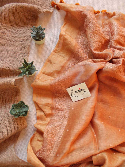 Dusky Gold Silk Linen Saree - Eternity by Sakshi