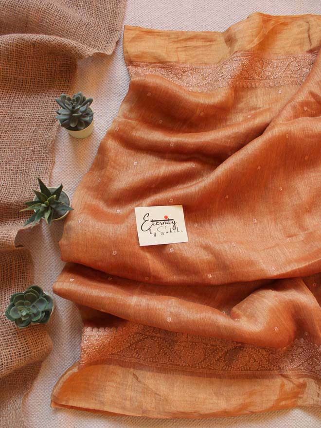Dusky Gold Silk Linen Saree - Eternity by Sakshi