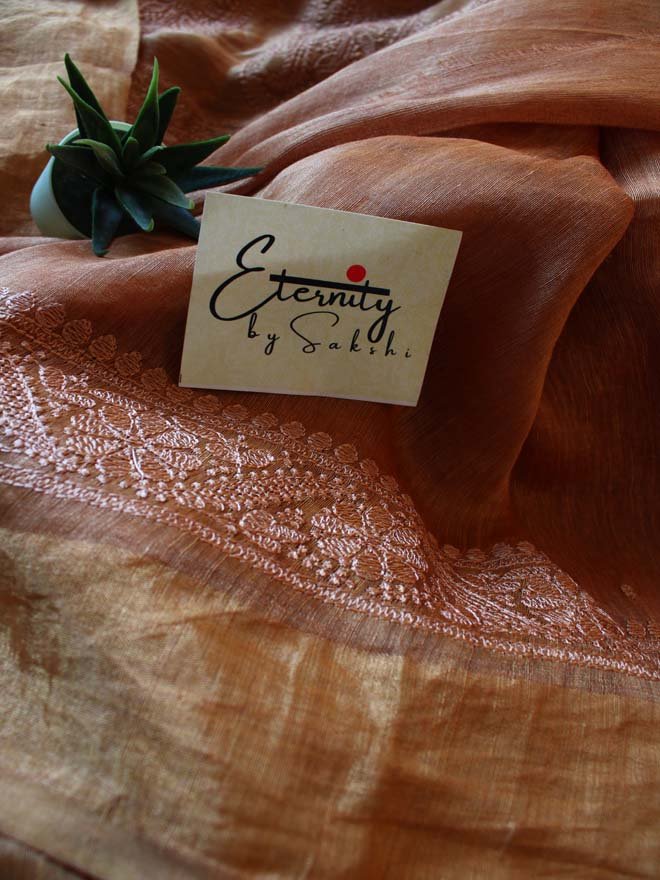 Dusky Gold Silk Linen Saree - Eternity by Sakshi