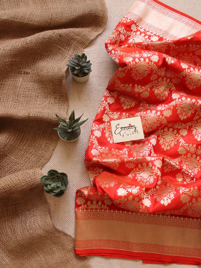 Orange Handwoven Silk Banarasi Saree 1 - Eternity by Sakshi