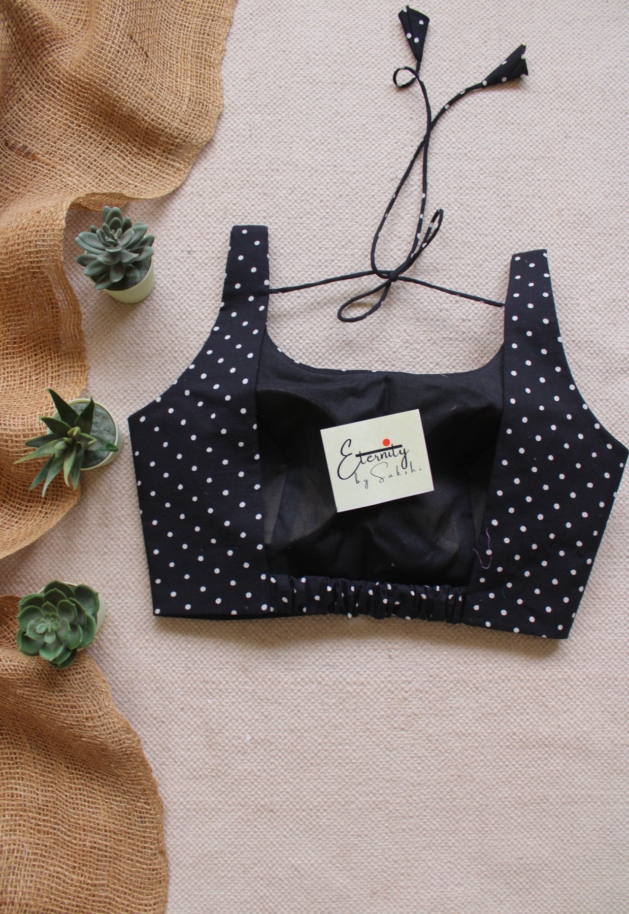 Black Polka Cotton Elastic Noorie Blouse - Eternity by Sakshi