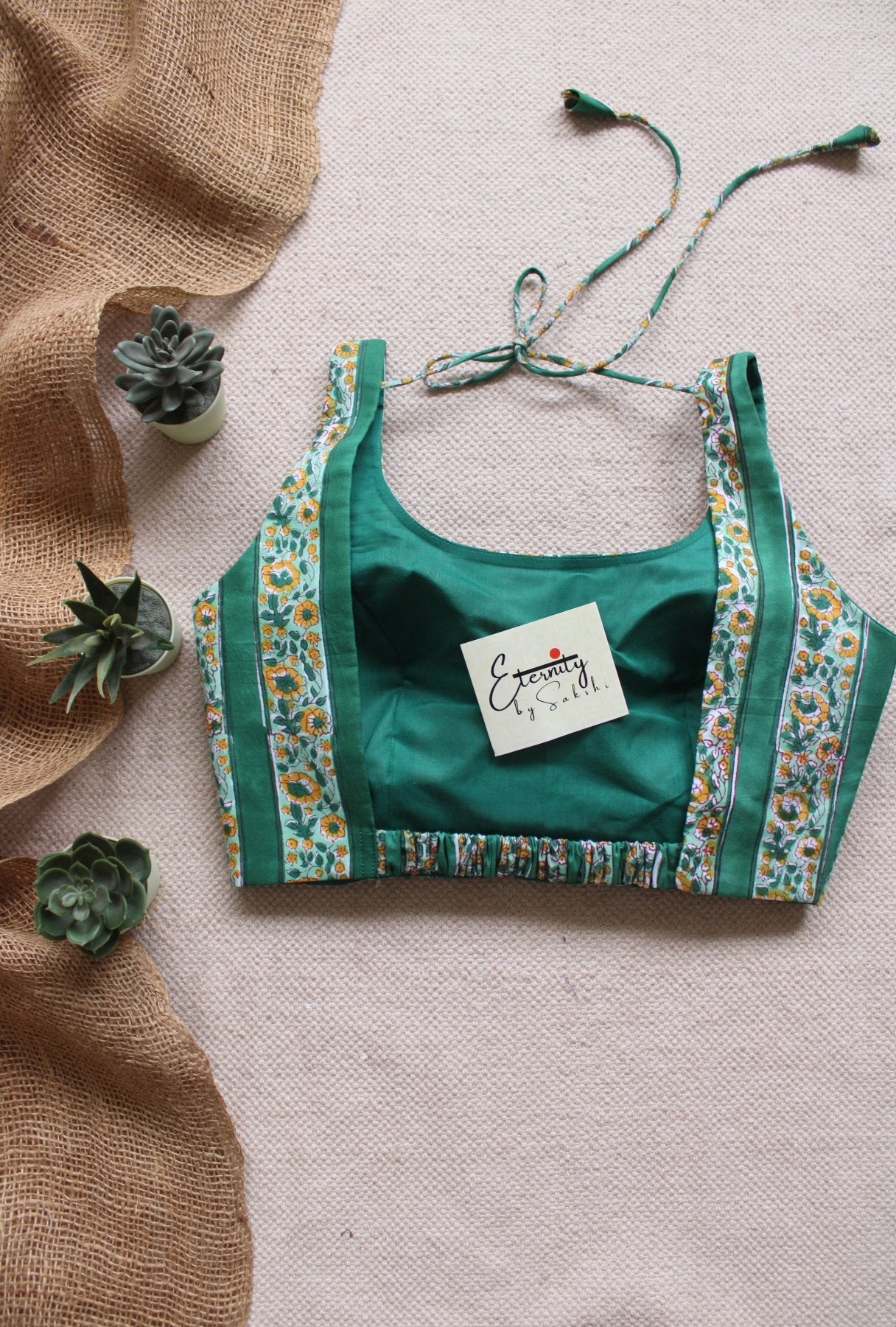 Green Blossom Cotton Elastic Noorie Blouse - Eternity by Sakshi