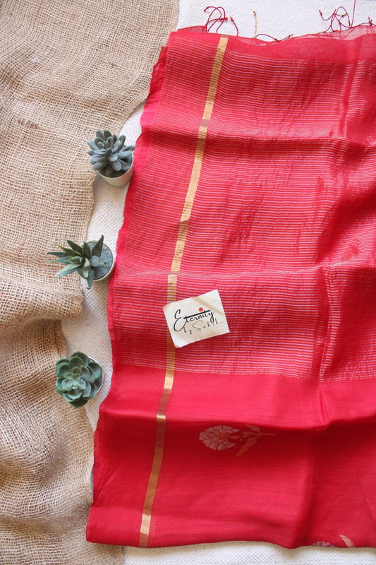 Red Stripes Muslin Silk Saree - Eternity by Sakshi
