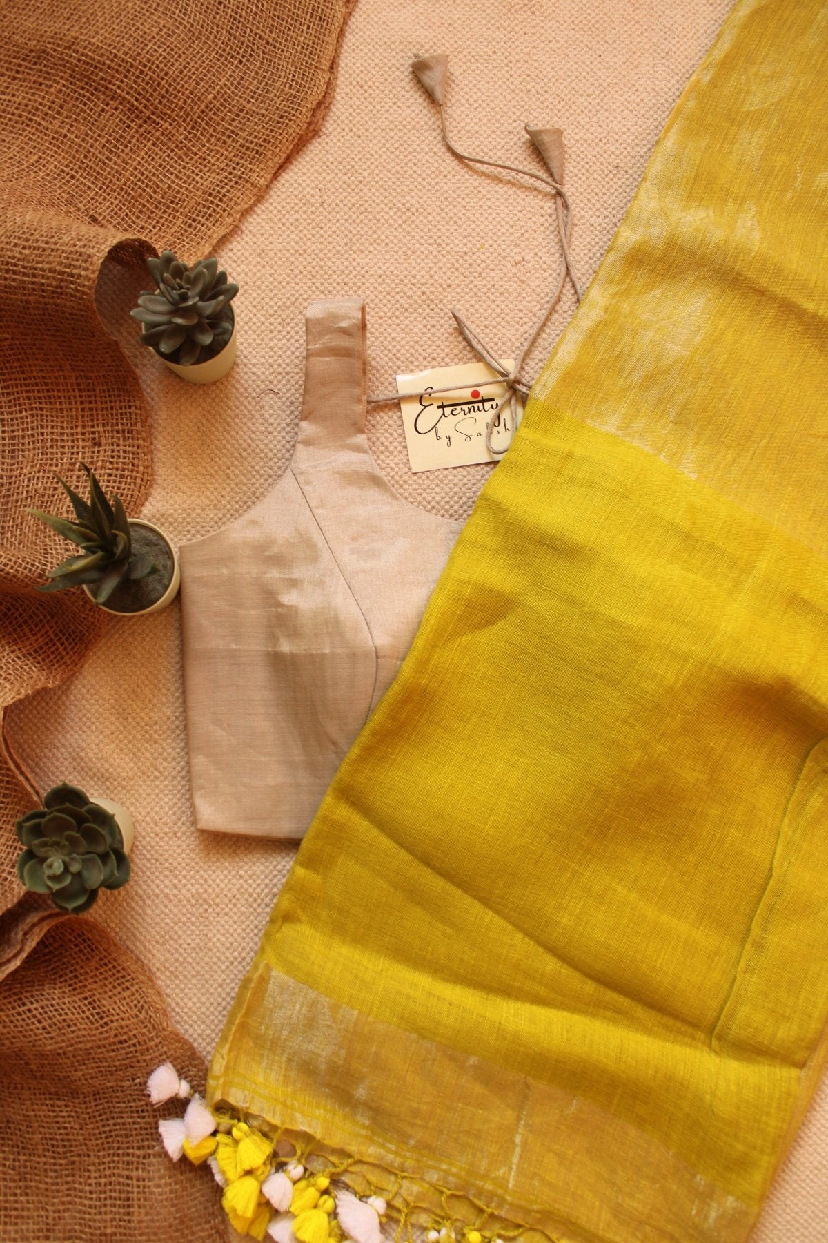 Metallic Yellow Saree + Silver Noorie Blouse combo - Eternity by Sakshi
