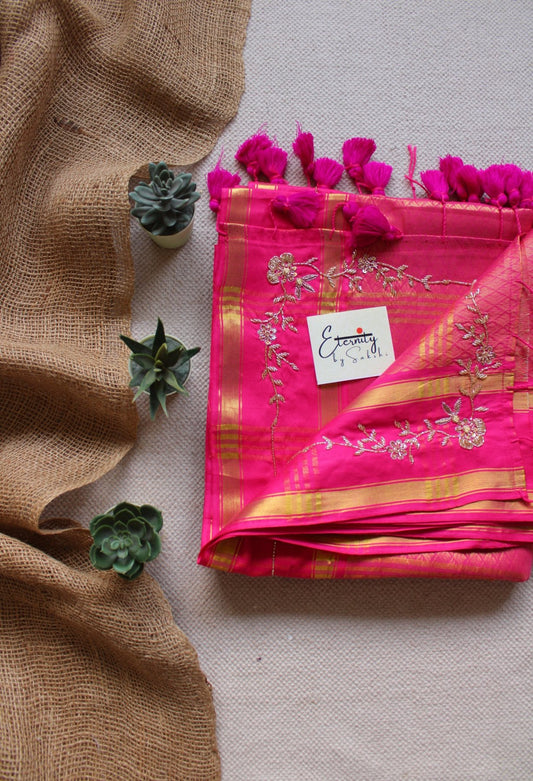 Rani Pink Jacquard Handwork Saree - Eternity by Sakshi