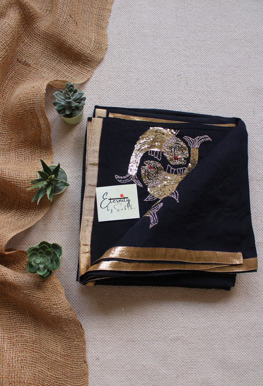 Midnight Jalpari Elegance Handwork Saree