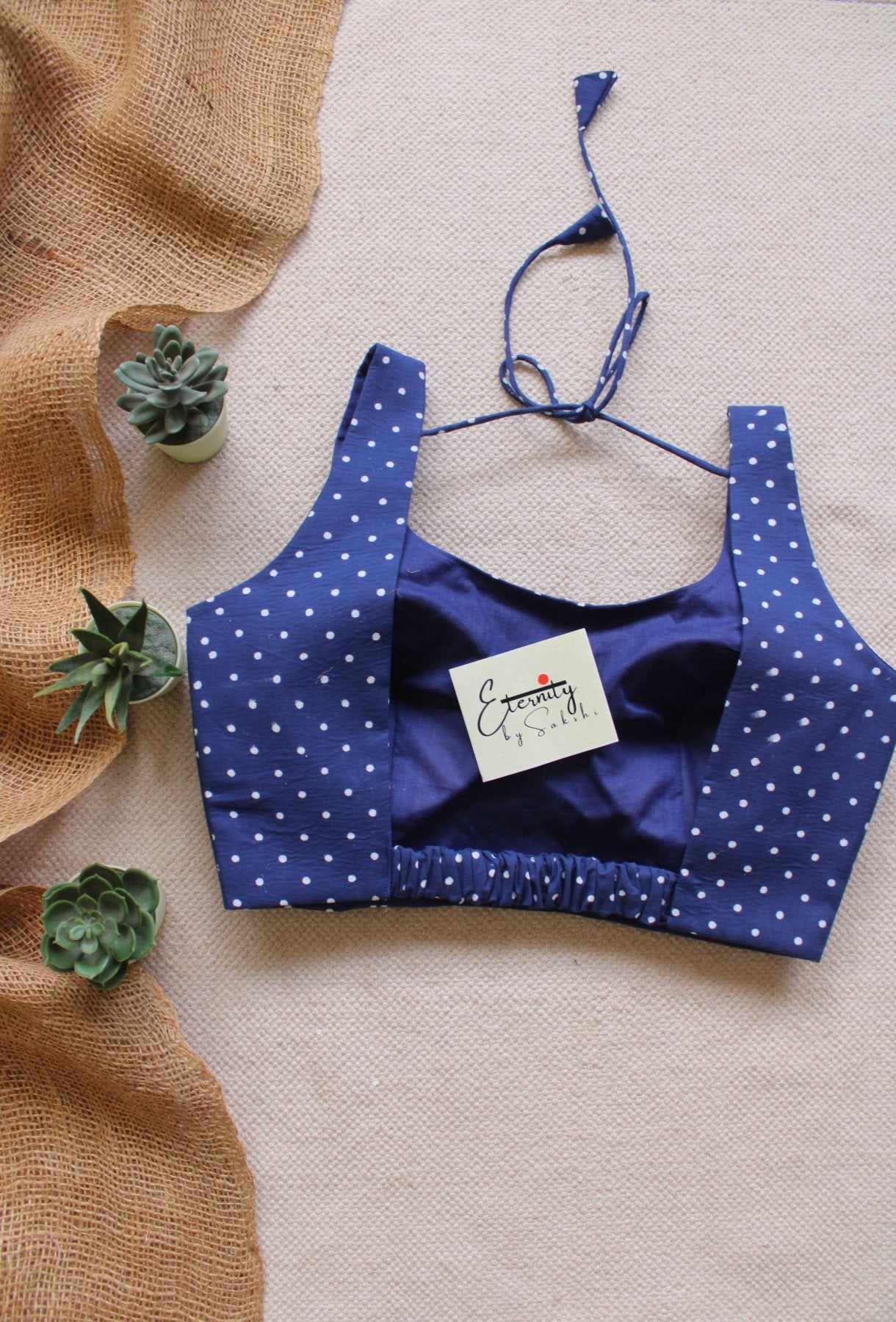 Indigo Polka Cotton Elastic Noorie Blouse - Eternity by Sakshi