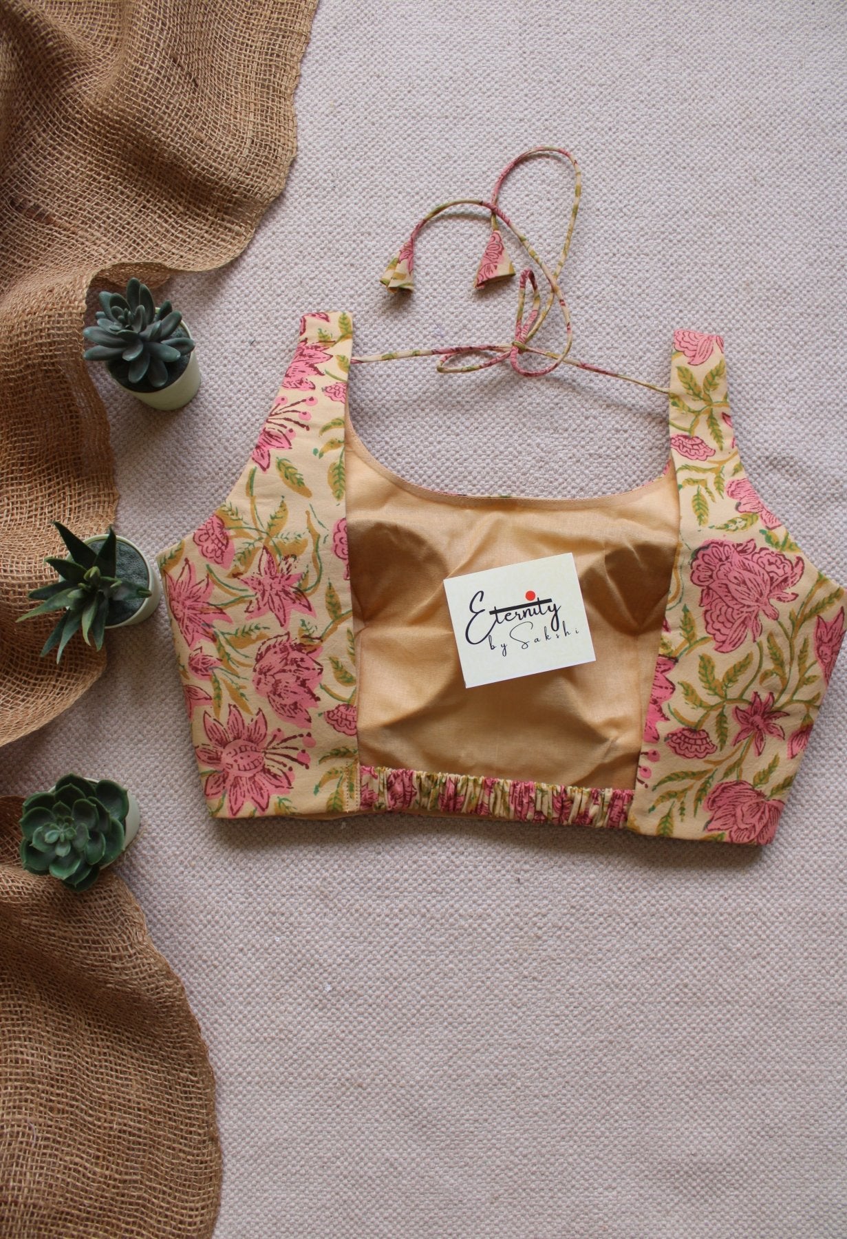 Pink Petals Cotton Elastic Noorie Blouse - Eternity by Sakshi