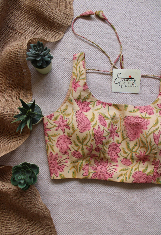 Pink Petals Cotton Elastic Noorie Blouse - Eternity by Sakshi