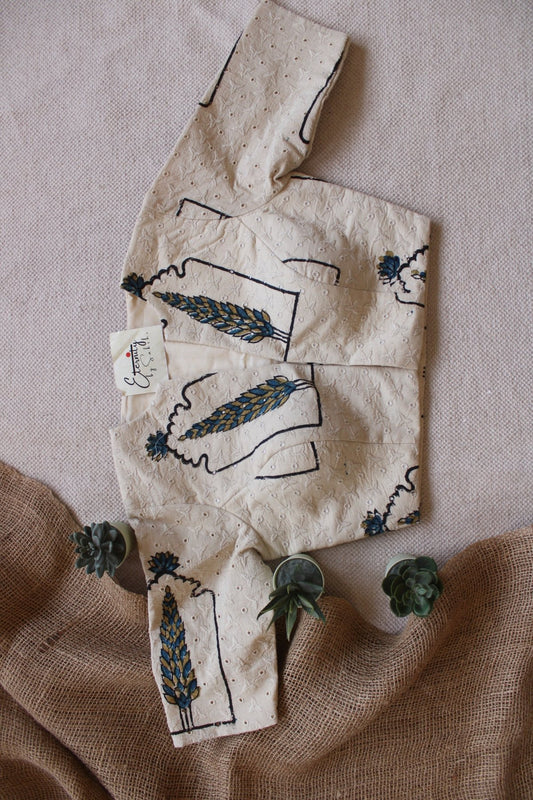 Ajrakh Hakoba –White Petal Blouse - Eternity by Sakshi