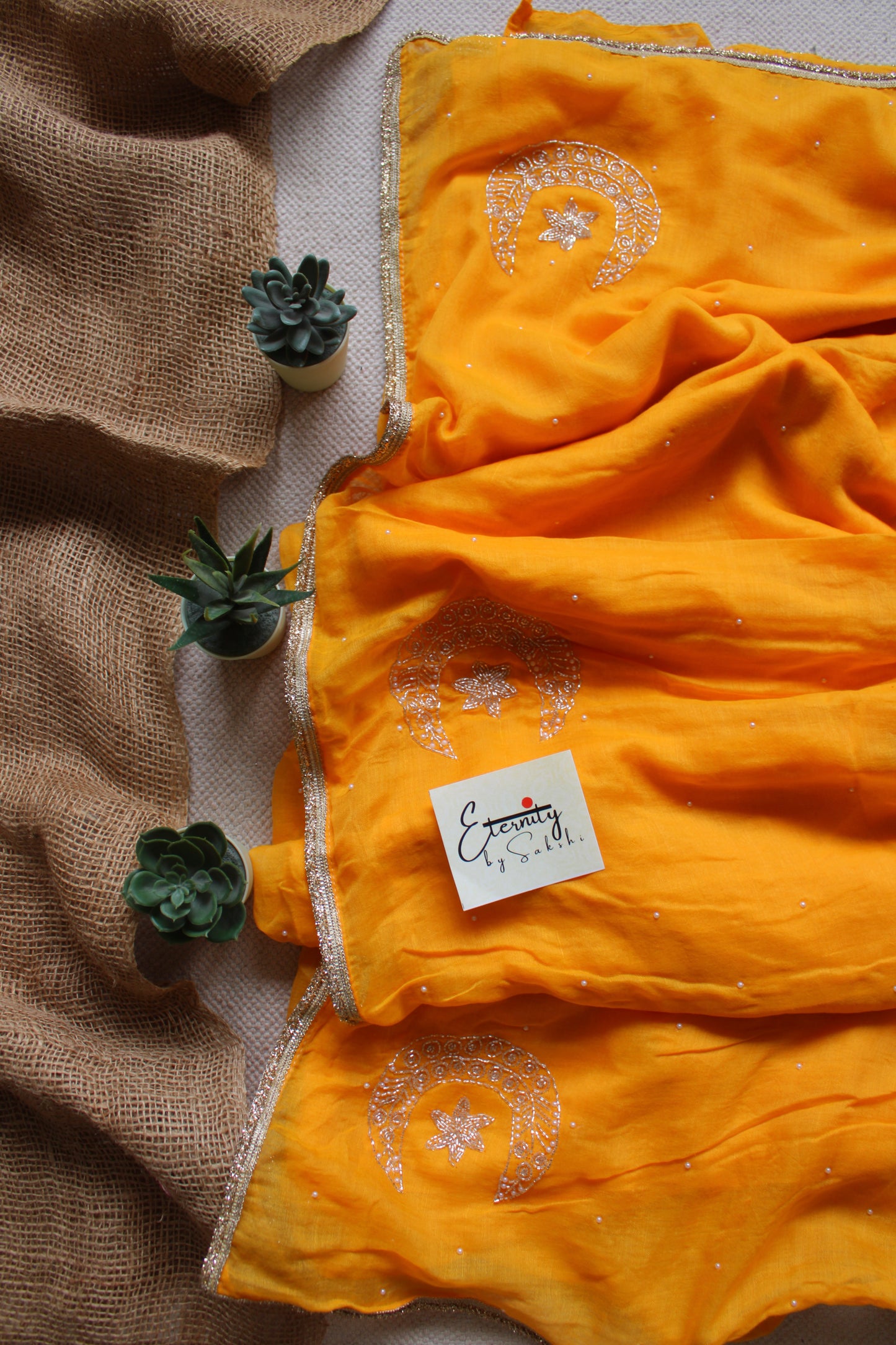 Mustard Yellow Chand Tara Handwork Saree