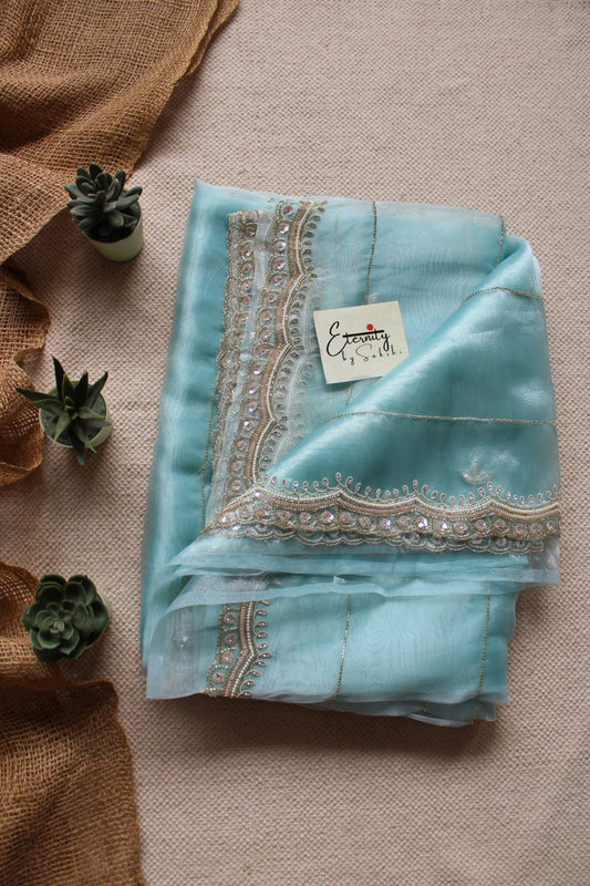 Neelaya Blue Handwork Organza Saree - Eternity by Sakshi