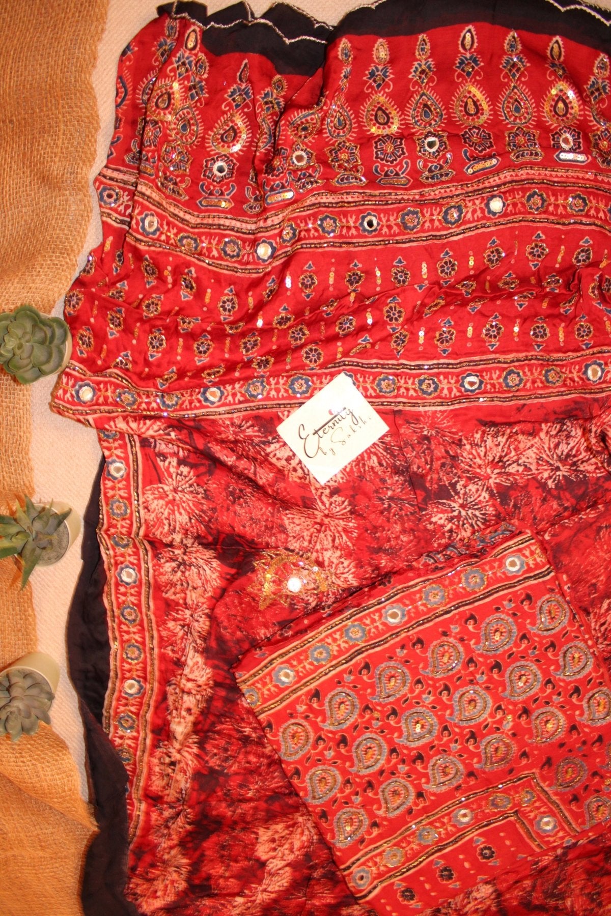 Maroon Ajrakh Handwork Unstiched Kurti With Duppata - Eternity by Sakshi
