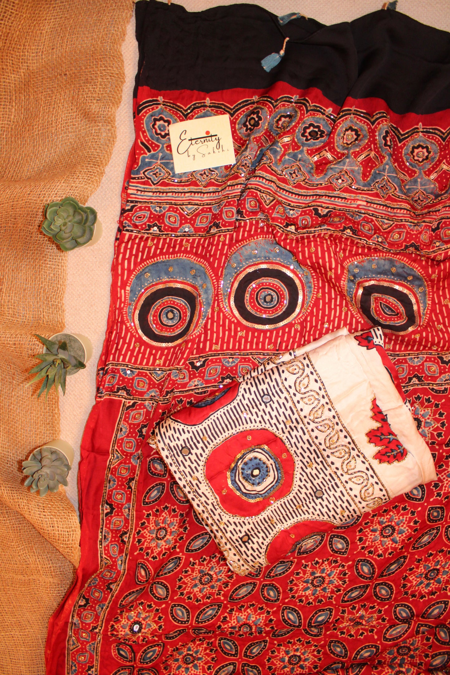 Abeer Crimson Ajrakh Handwork Unstiched Kurti With Duppata