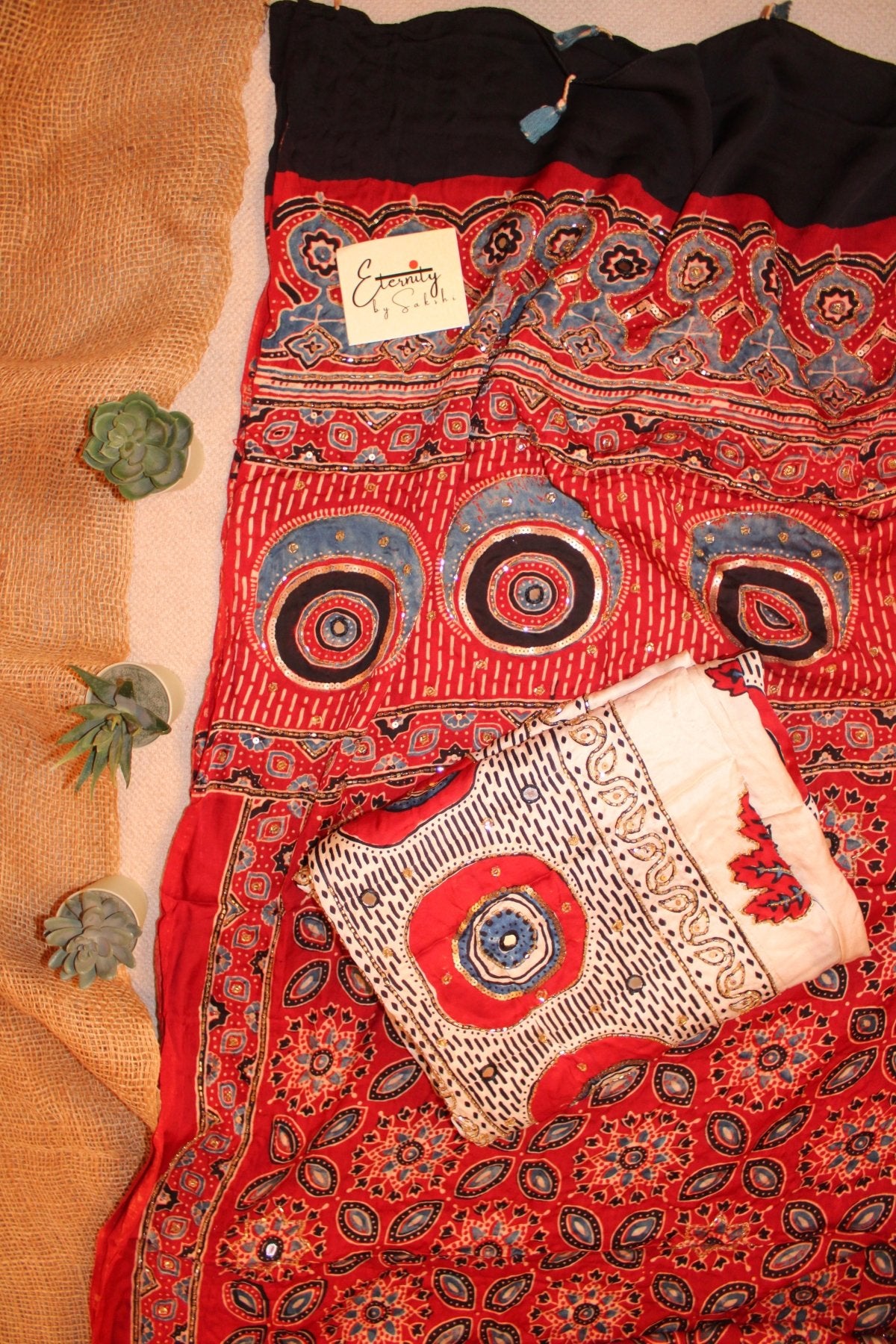 Abeer Crimson Ajrakh Handwork Unstiched Kurti With Duppata - Eternity by Sakshi