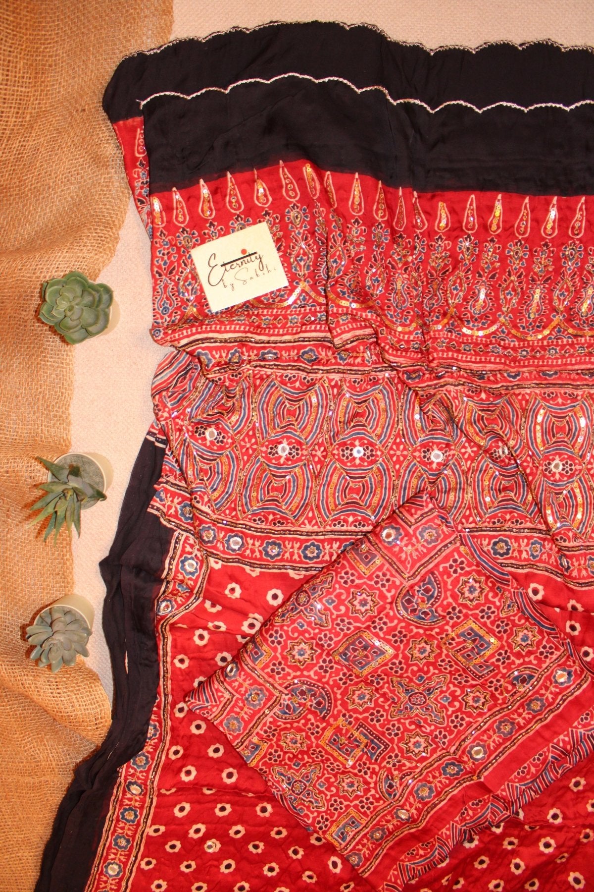 Red Noor Ajrakh Handwork Unstiched Kurti With Duppata - Eternity by Sakshi
