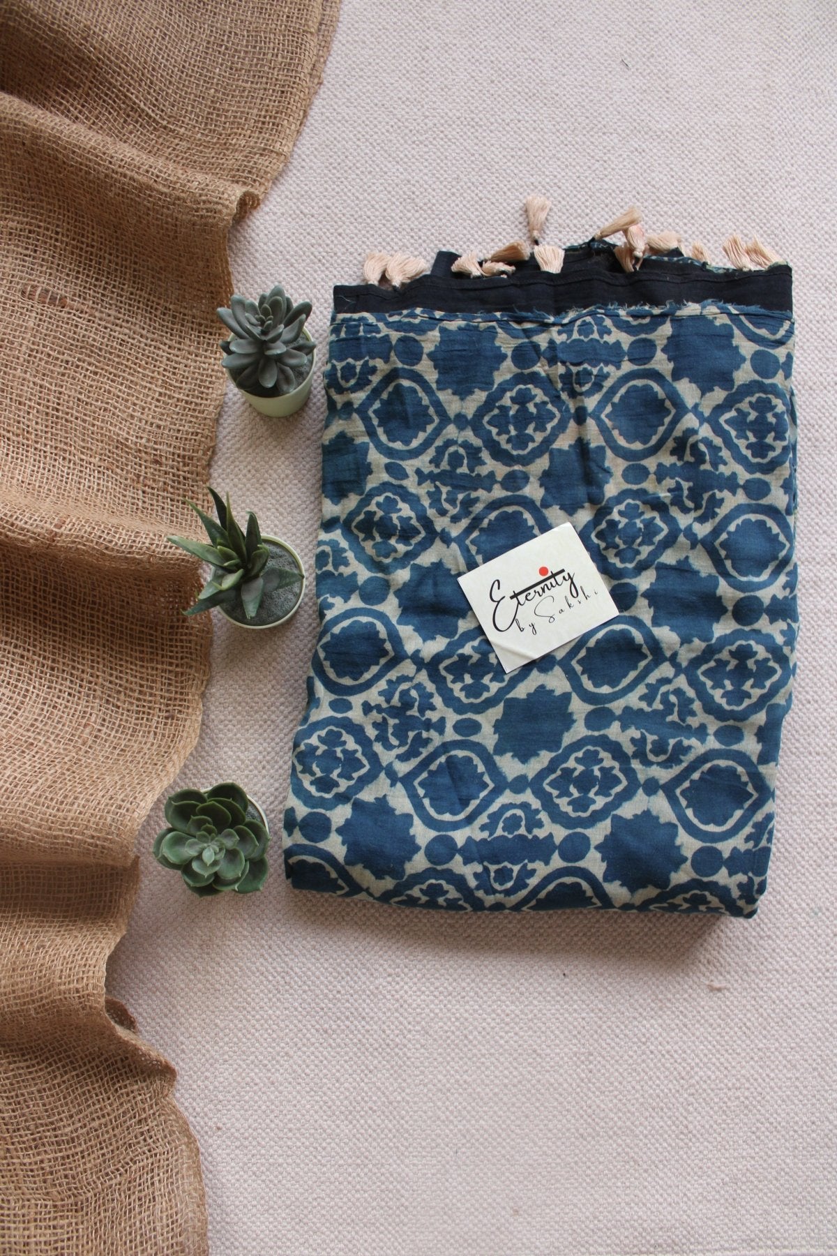 Indigo Aqua Bloom Cotton Saree - Eternity by Sakshi