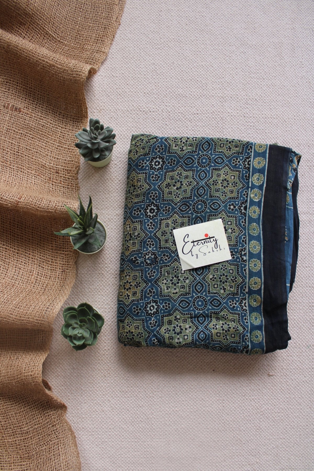 Ajrani Cotton Indigo Saree - Eternity by Sakshi