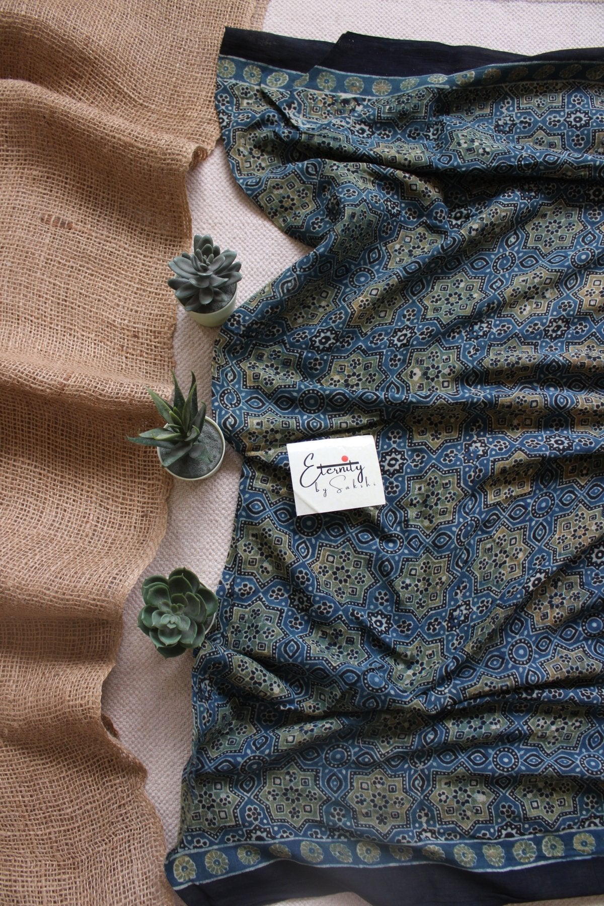 Ajrani Cotton Indigo Saree - Eternity by Sakshi