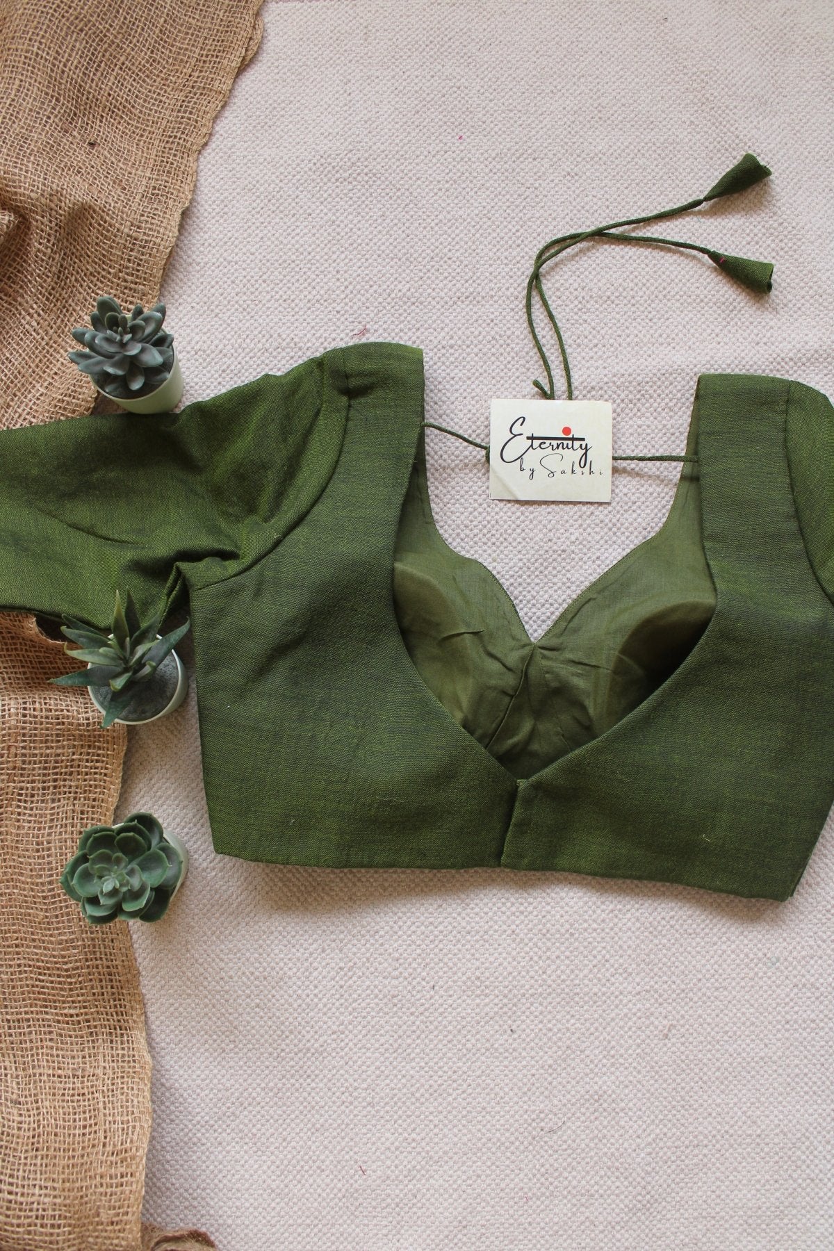 Olive Green Madhubala With Sleeves Blouse - Eternity by Sakshi