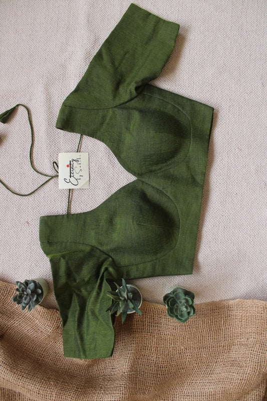 Olive Green Madhubala With Sleeves Blouse - Eternity by Sakshi
