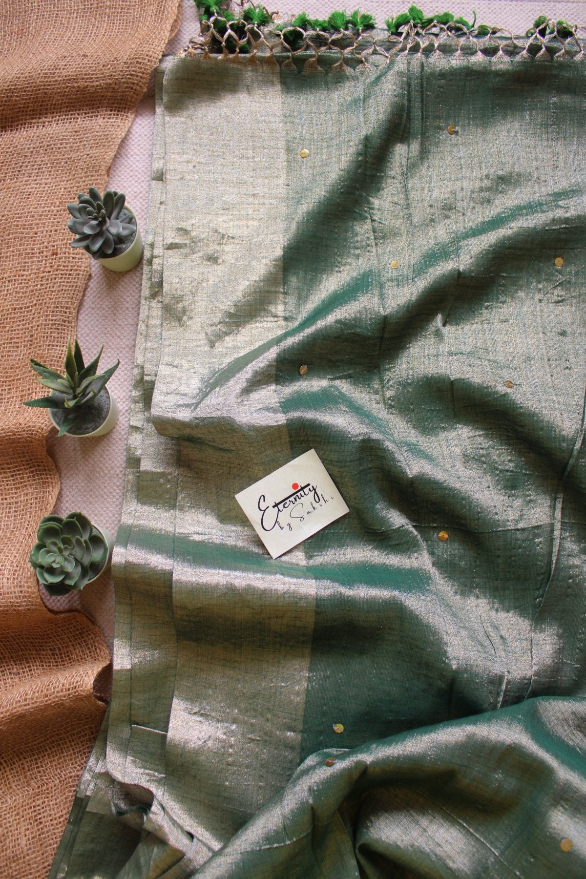 Green Metallic Tissue Saree - Eternity by Sakshi
