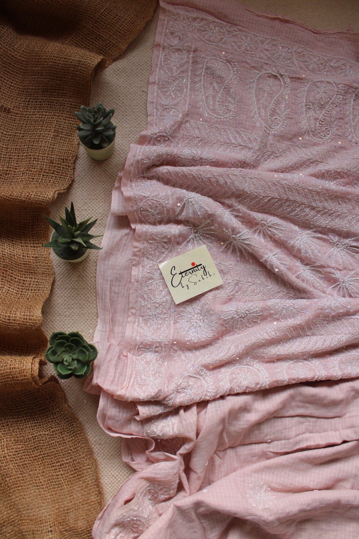 Blush Pink Lucknowi Handwork Saree - Eternity by Sakshi