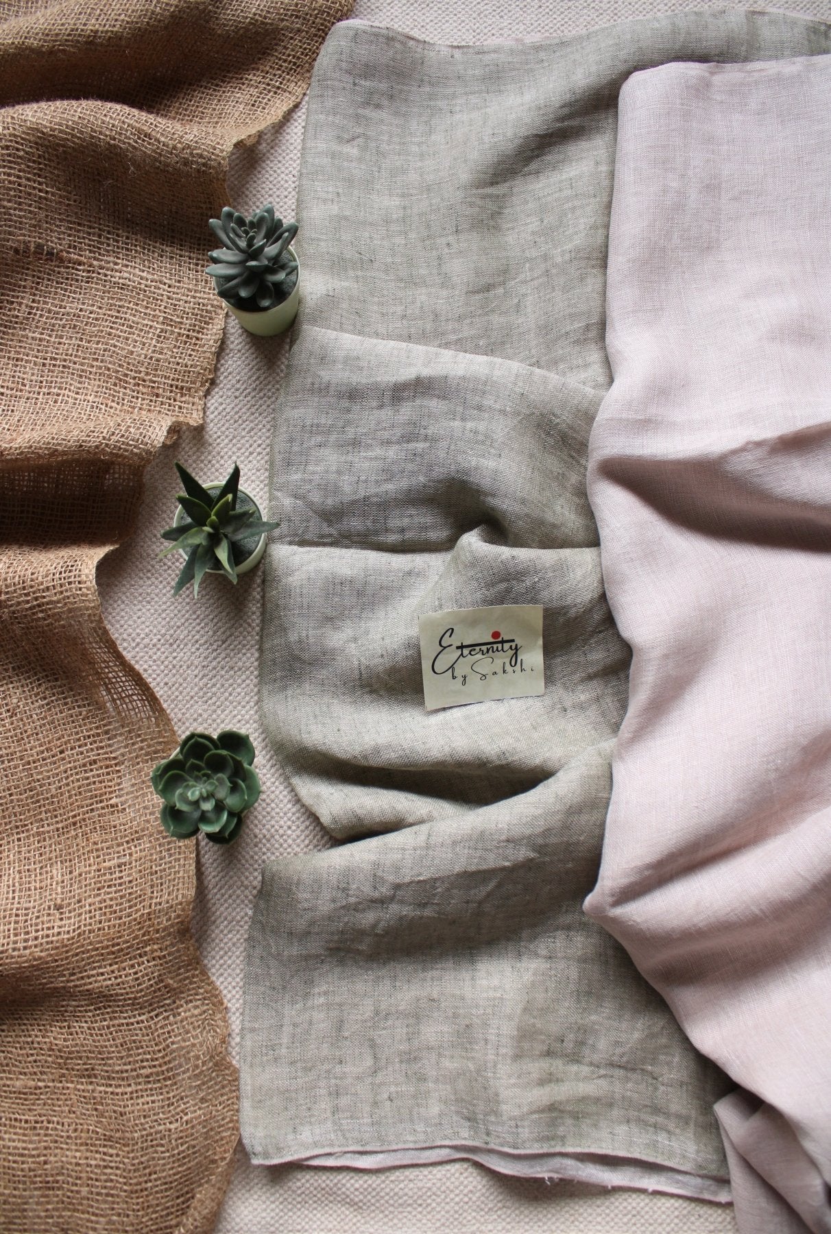 Pink and Grey Linen Saree - Eternity by Sakshi