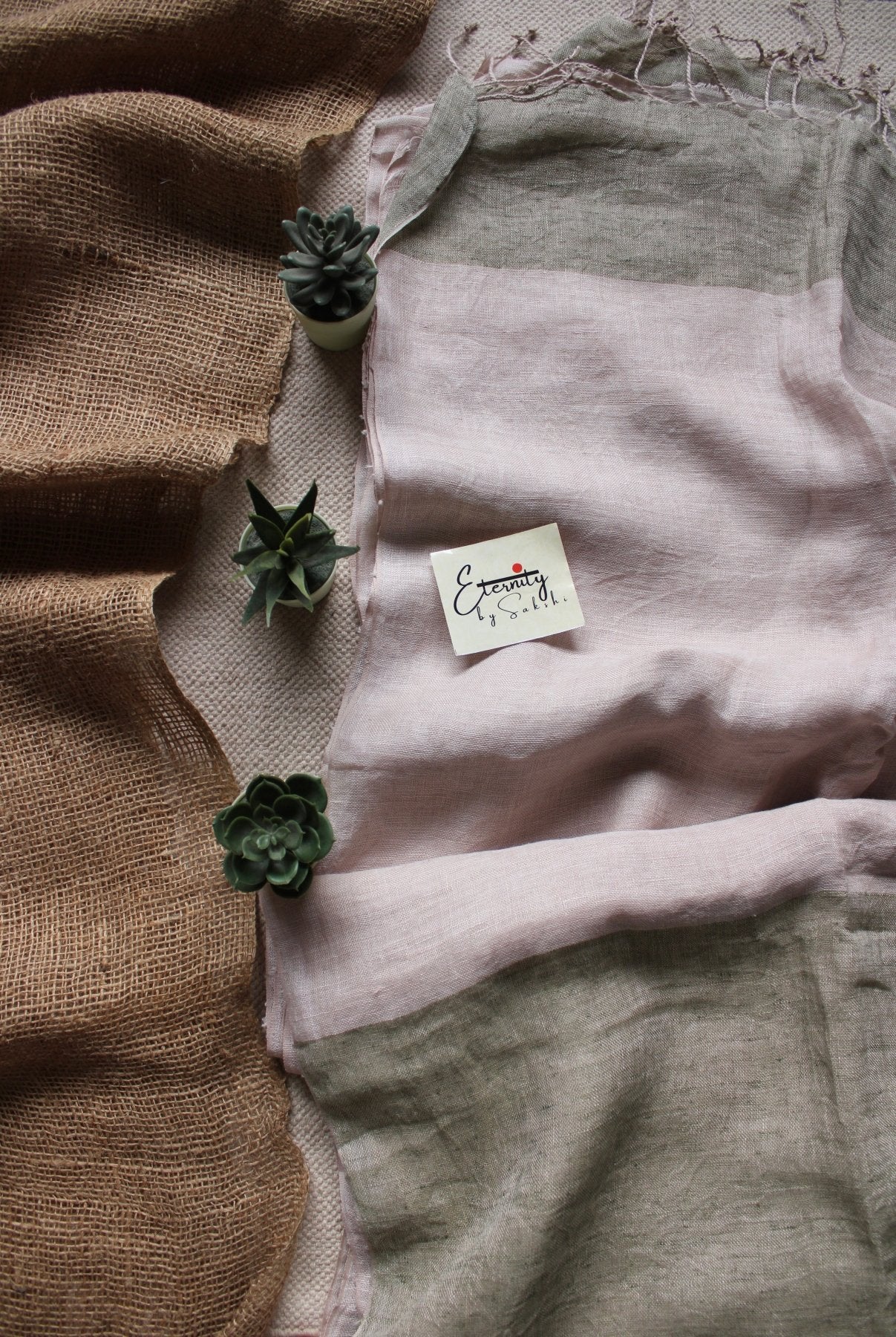 Pink and Grey Linen Saree - Eternity by Sakshi