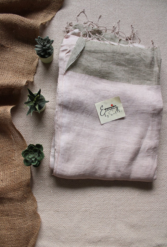 Pink and Grey Linen Saree - Eternity by Sakshi