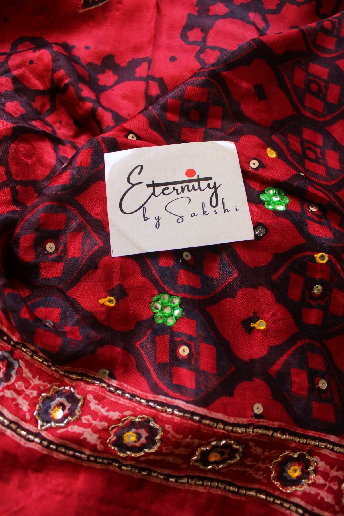 Sufi - Ajrakh Silk Handwork Saree - Eternity by Sakshi