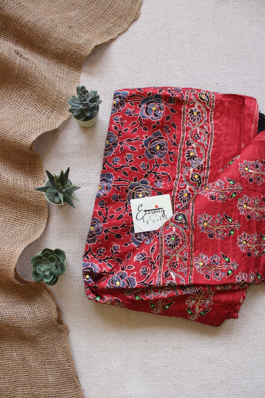 Meena - Ajrakh Silk Handwork Saree - Eternity by Sakshi