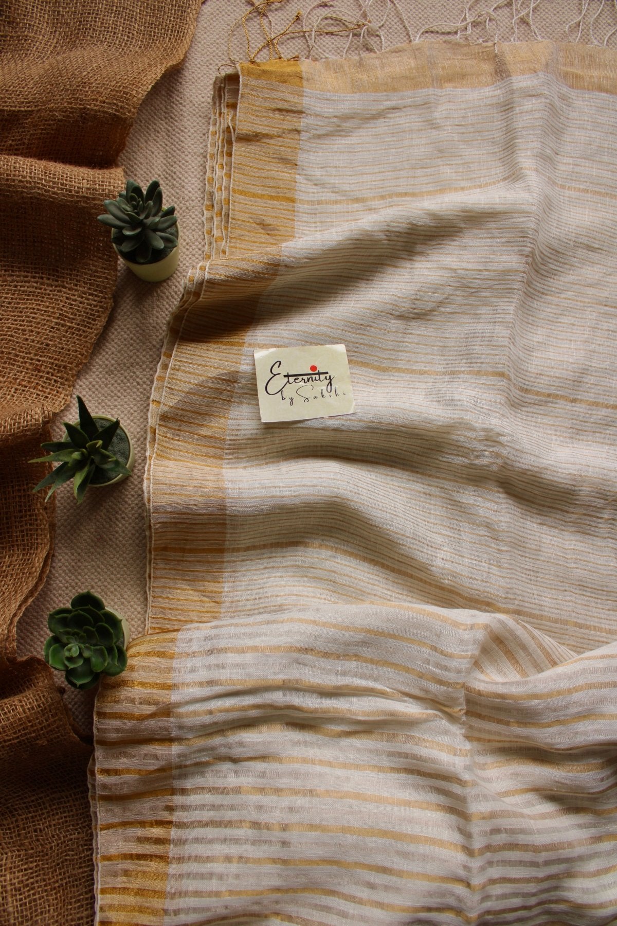 Vanilla Stripes Linen Saree - Eternity by Sakshi