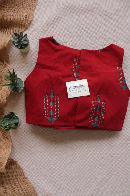 Maroon Ajrakh Boatneck Blouse - Eternity by Sakshi