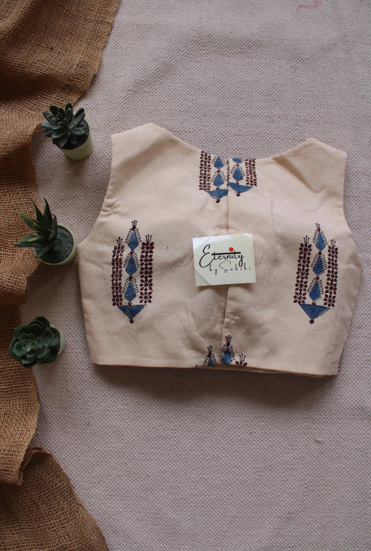 vanilla Ajrakh Boatneck Blouse - Eternity by Sakshi