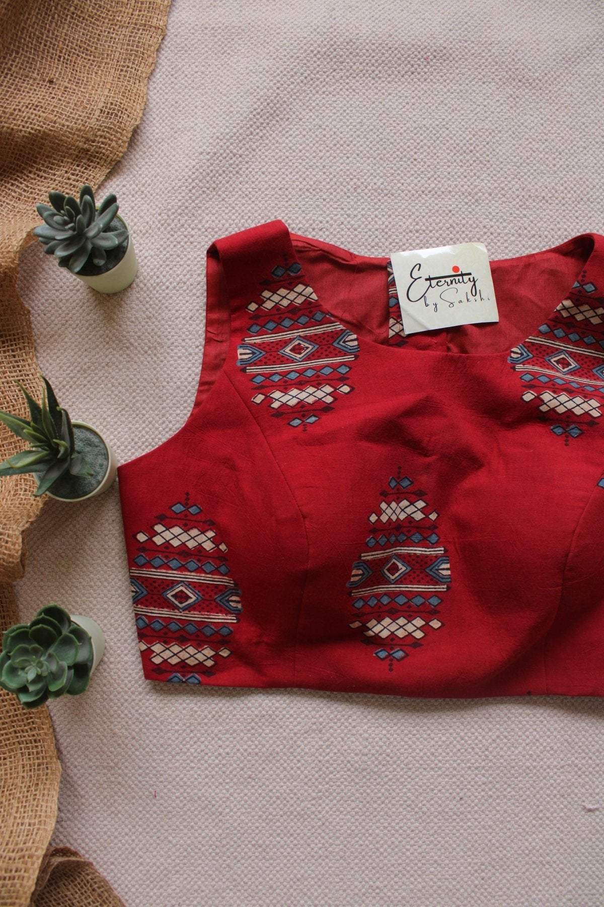 Laal Noor Ajrakh Boatneck Blouse - Eternity by Sakshi