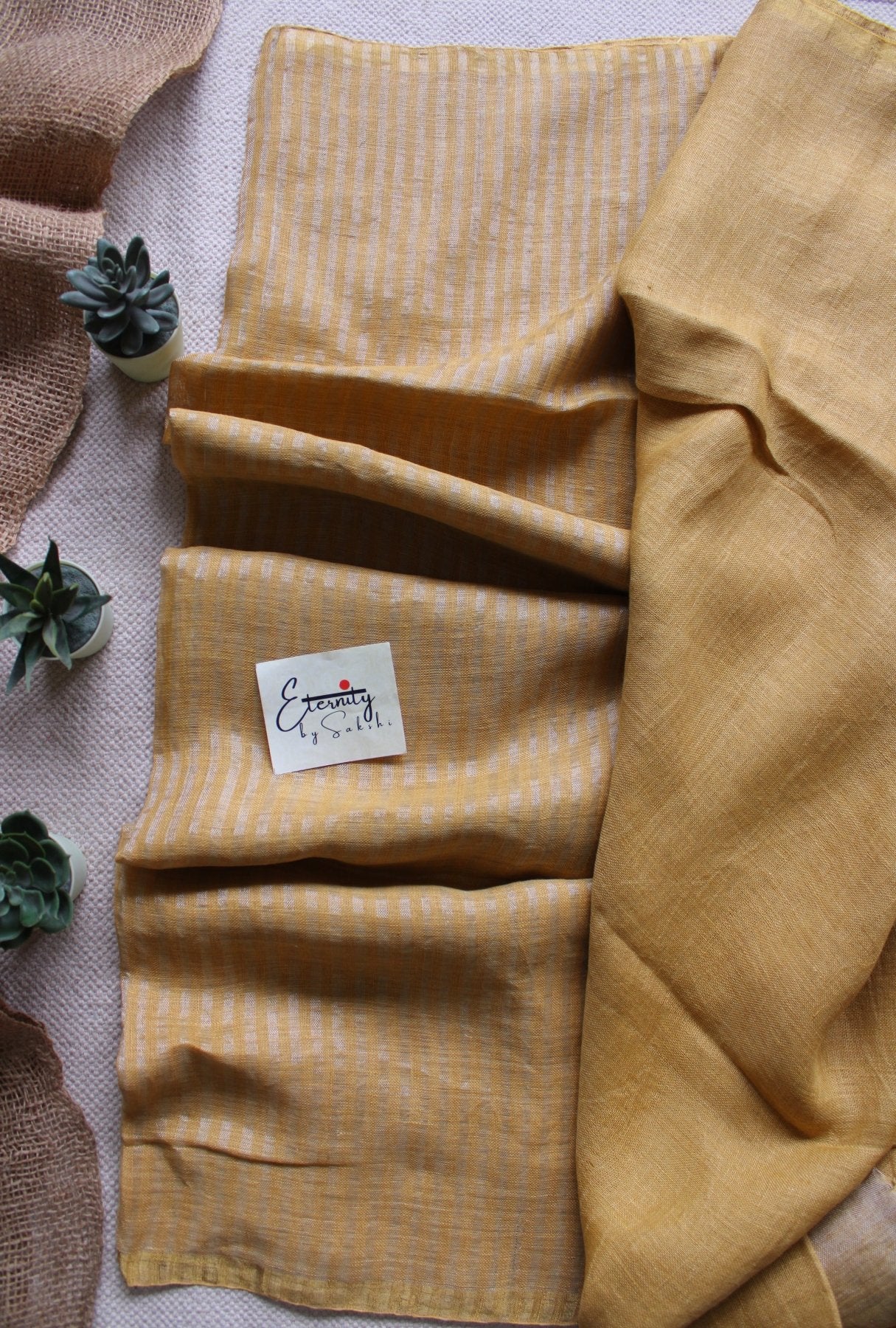 Yellow Stripes Linen Saree - Eternity by Sakshi