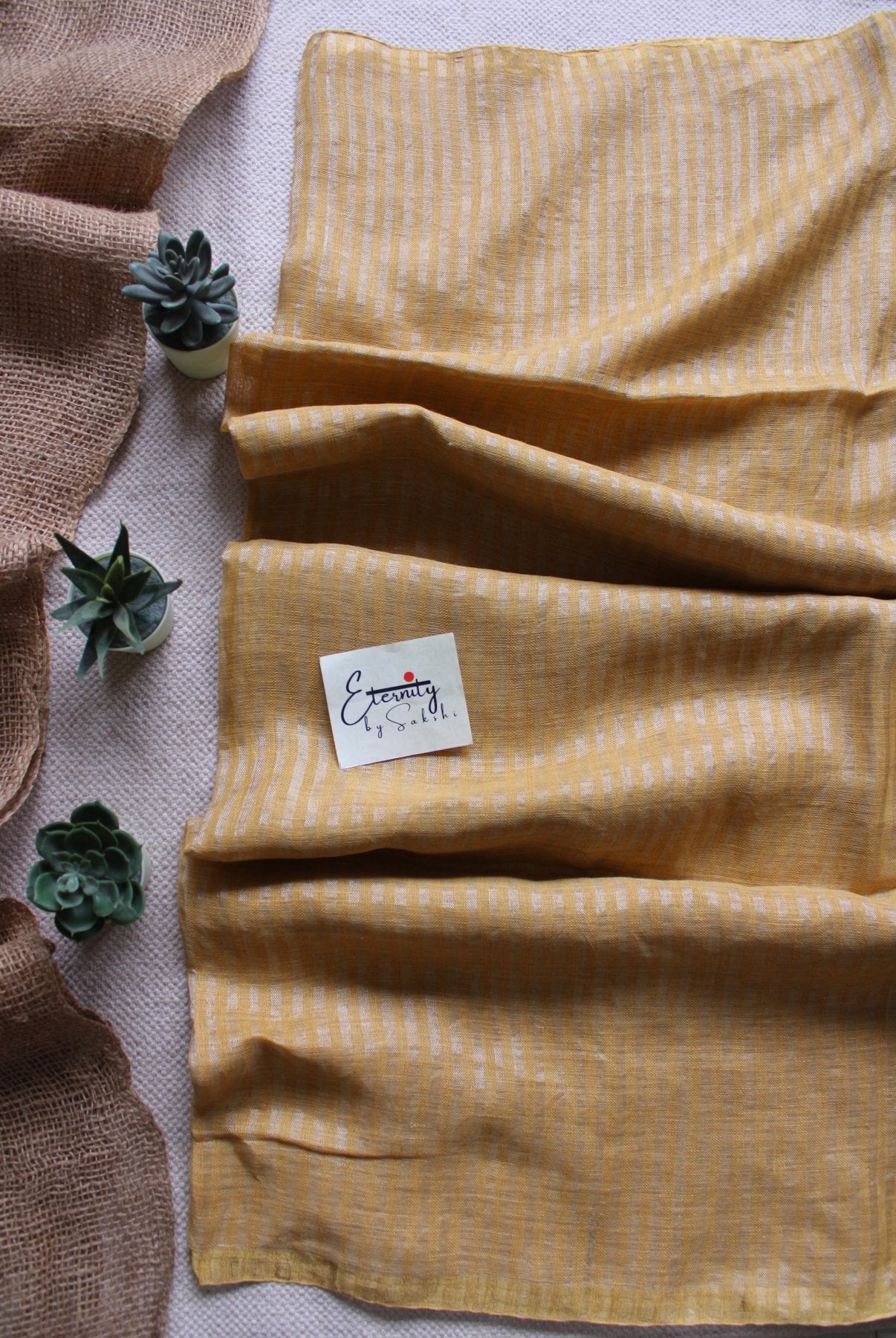 Yellow Stripes Linen Saree - Eternity by Sakshi