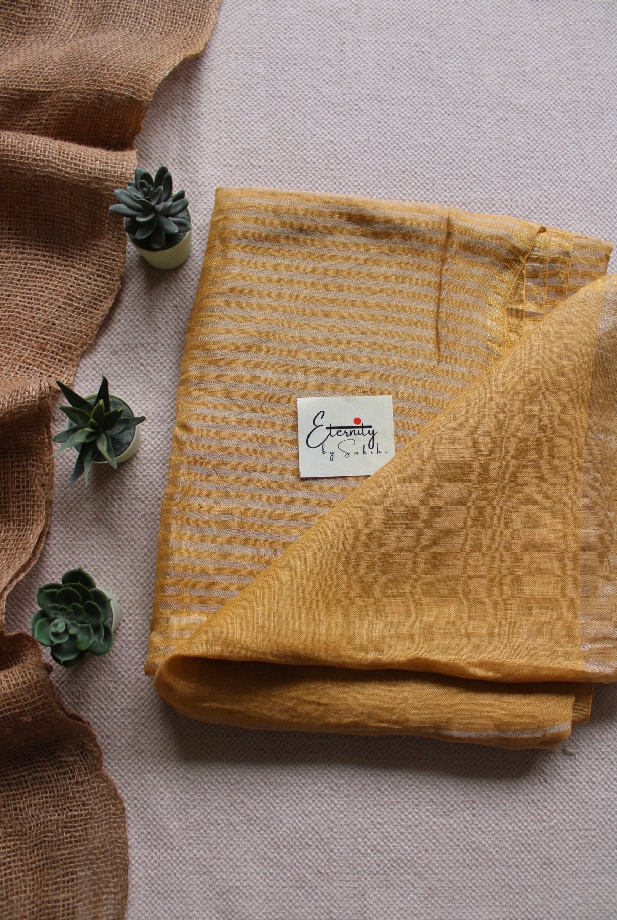 Yellow Stripes Linen Saree - Eternity by Sakshi