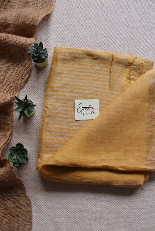 Yellow Stripes Linen Saree - Eternity by Sakshi