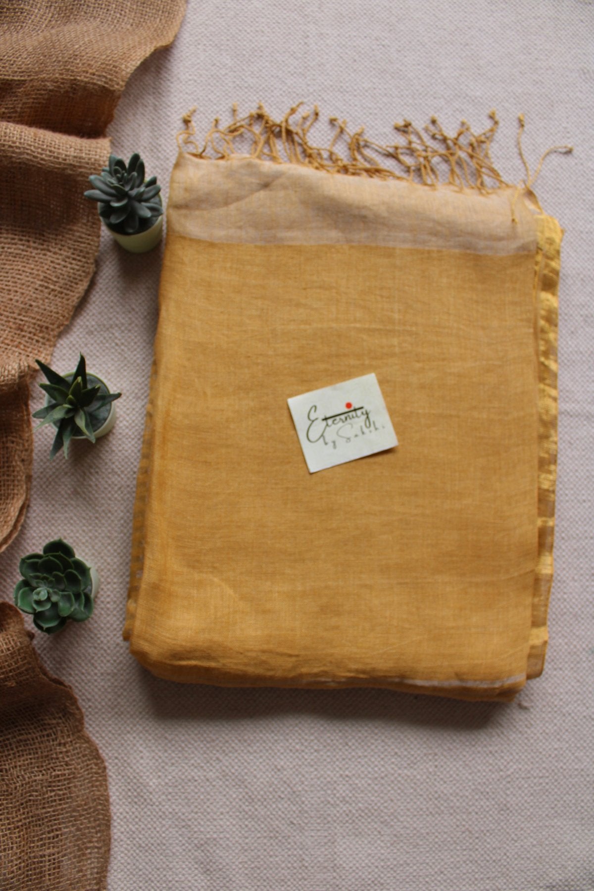 Yellow Stripes Linen Saree - Eternity by Sakshi