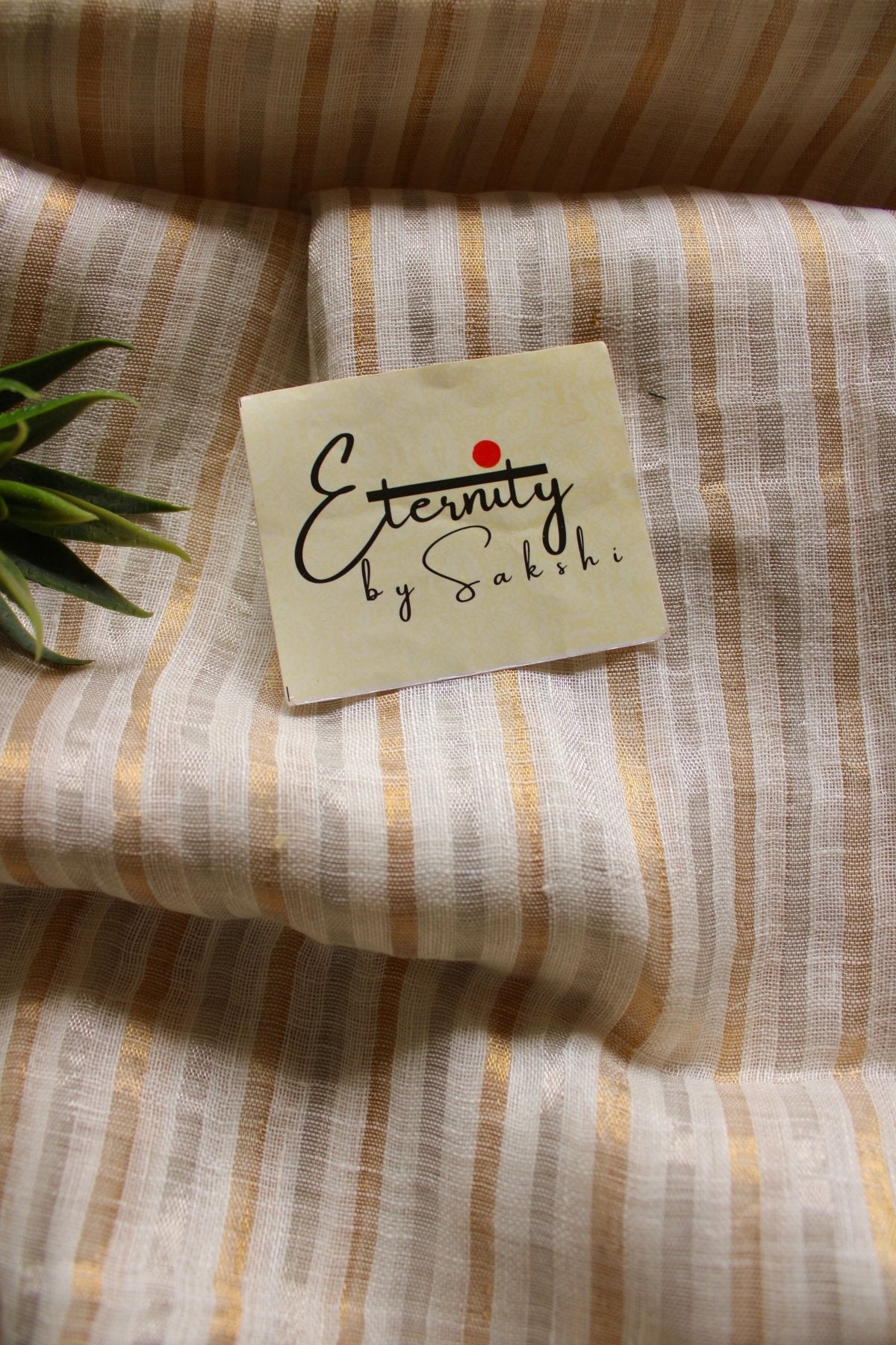 Vanilla Stripes Linen Saree - Eternity by Sakshi