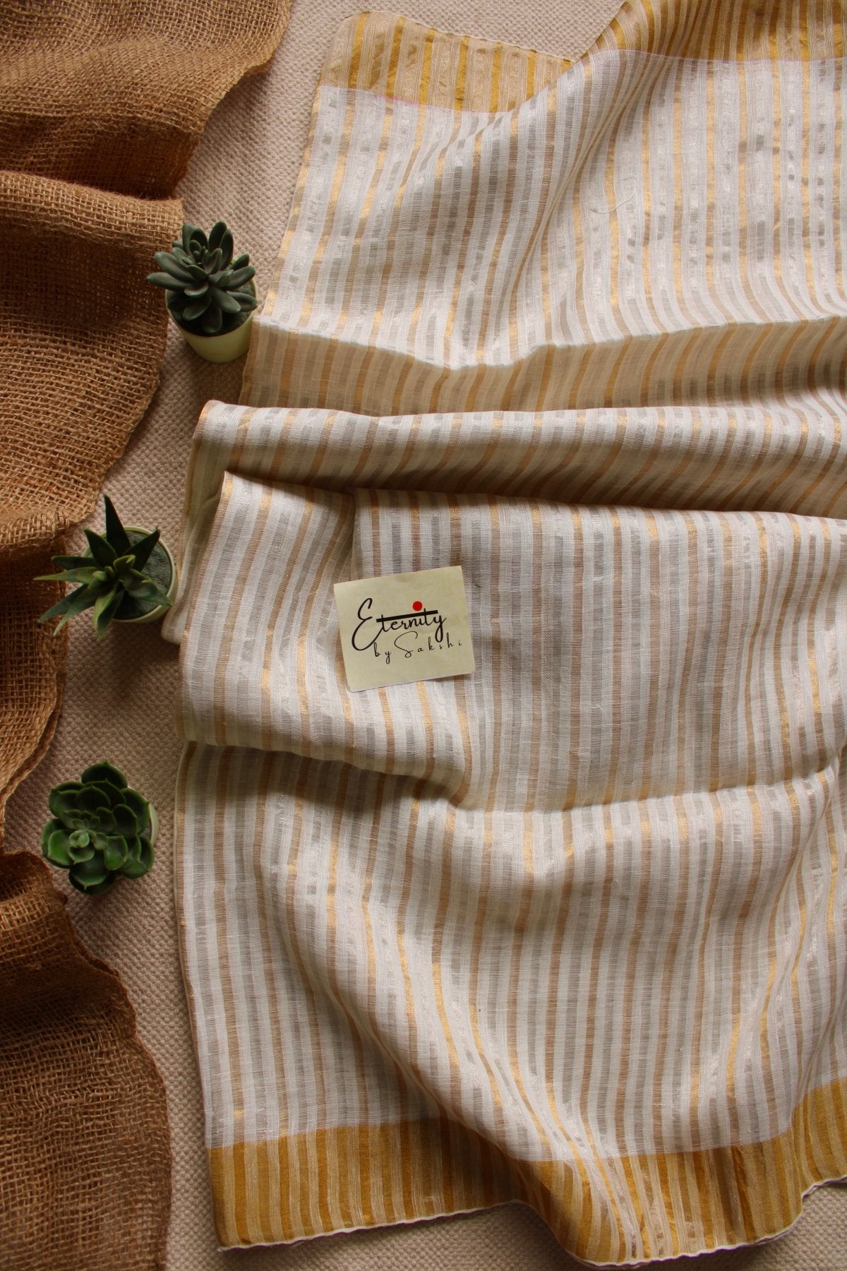 Vanilla Stripes Linen Saree - Eternity by Sakshi