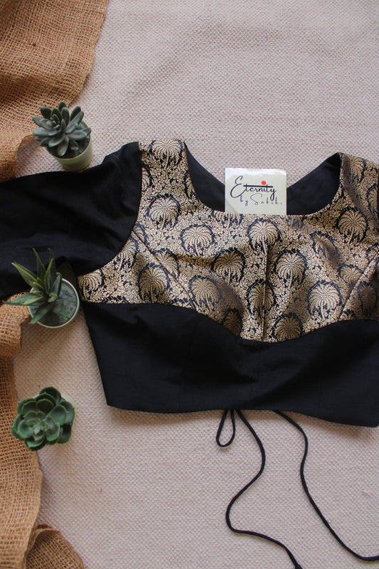 Black Gulnaar Brocade Blouse - Eternity by Sakshi