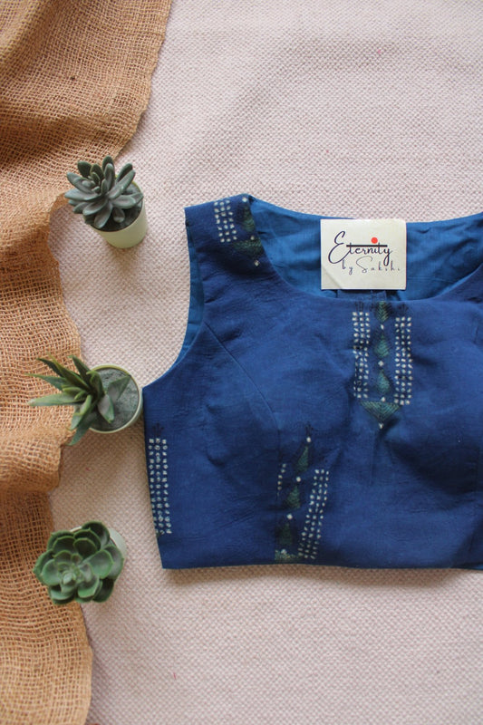 Royal Indigo Ajrakh Boatneck Blouse - Eternity by Sakshi