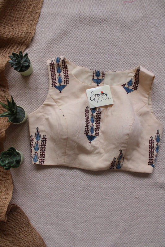 vanilla Ajrakh Boatneck Blouse - Eternity by Sakshi