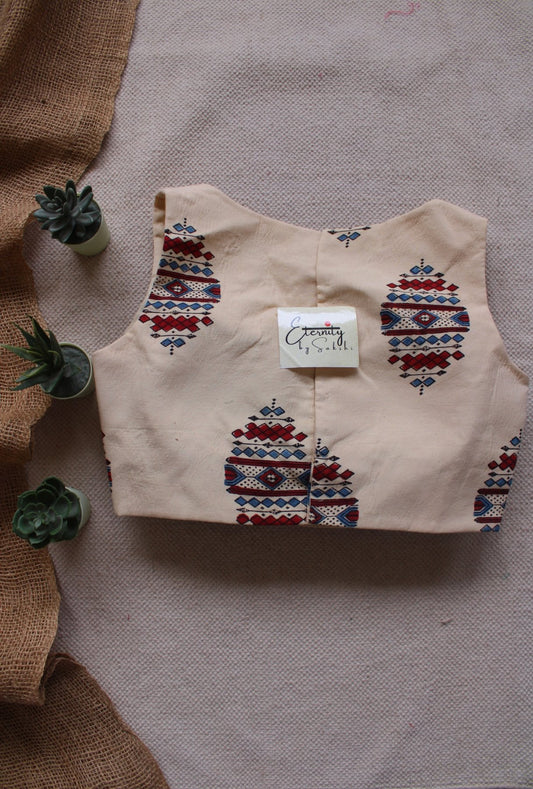 Off White Ajrakh Boatneck Blouse - Eternity by Sakshi