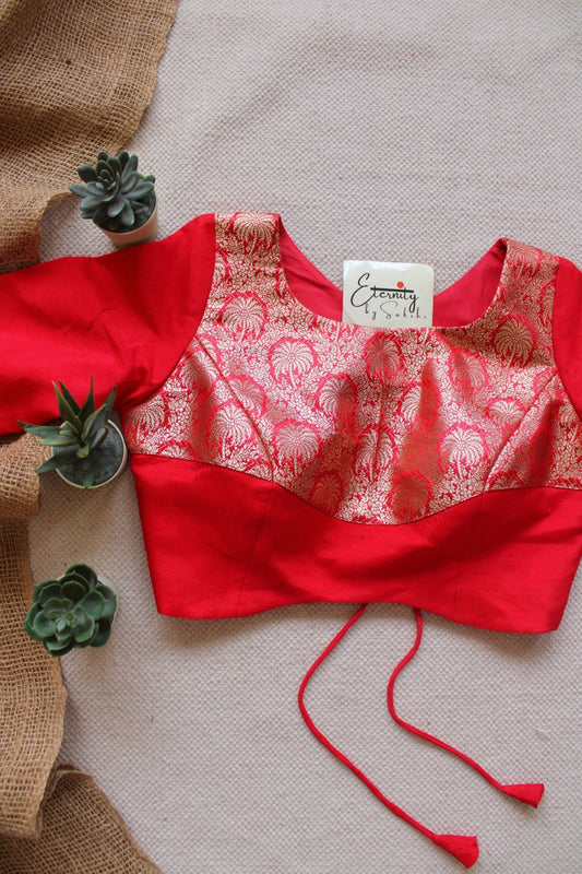Red Gulnaar Brocade Blouse - Eternity by Sakshi